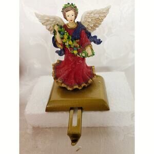 New VTG POTPOURRI Press-Hand Painted Angel Stocking Hanger 1993 Red Fruit Wreath